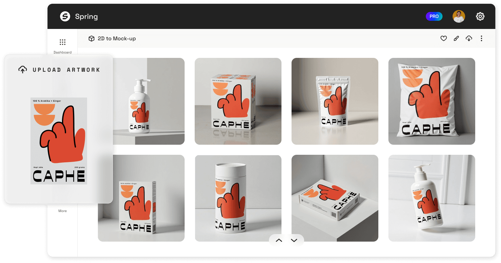 A mural of packaging designs generated with the Spring AI toolkit